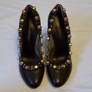 DSQUARED Black Leather Stud Stilettos